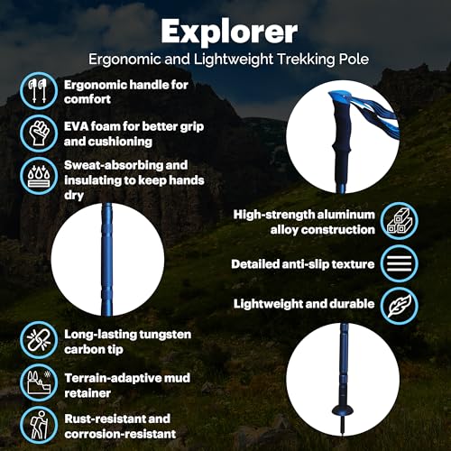 Versatile Trekking Pole with Accessories - Ideal for Hiking with Excellent Foam Grip Lightweight, Durable Tungsten Carbon ...