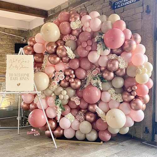 PartyWoo Dusty Pink Balloons 65pcs 12 Inch Blush Rose Pink Metallic Rose Gold Nude Boho White Sand Confetti Balloons for B...