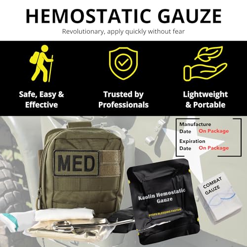 First Aid Advanced Quick Clotting Combat Gauze - Flexible Hemostatic Gauze - to Stop The Bleed kit Faster Wound Packing wi...