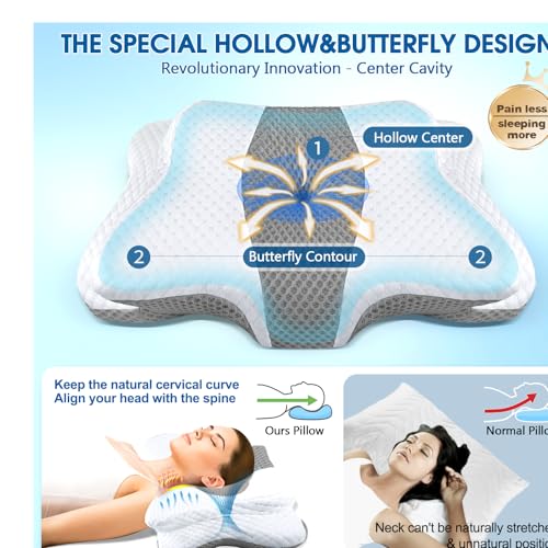 CHxxy Memory Foam Pillows, Cervical Pillow for Neck and Shoulder Pain Relief, Ergonomic Contour Bed Pillow, Soft for Side ...
