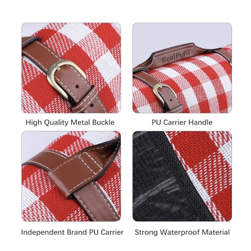 RealPero Extra Large Picnic Blanket Waterproof Camping Mat Rug with PU Carrier Soft Lightweight Portable Outdoor Mat for T...