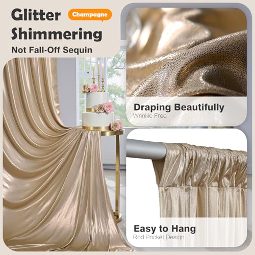 10ftx10ft Champagne Sequin Backdrop Curtain with Lights-2 Panels 5×10ft Wrinkle Free Thick Shimmer Glitter Backdrop Drapes...