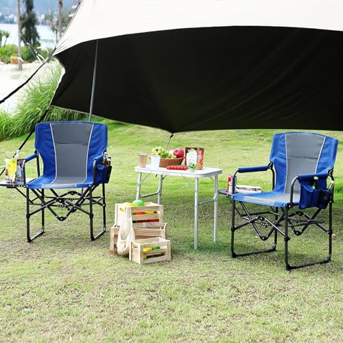 2 Pack Directors Camping Chairs with Side Table & Pocket, Heavy Duty 400LB Capacity Portable Folding Chairs for Adults, Ou...