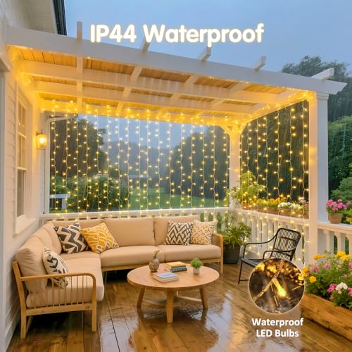 JMEXSUSS 200 LED Christmas Curtain Lights for Bedroom, Warm White Hanging Curtain String Lights Indoor, USB Plug in Christ...