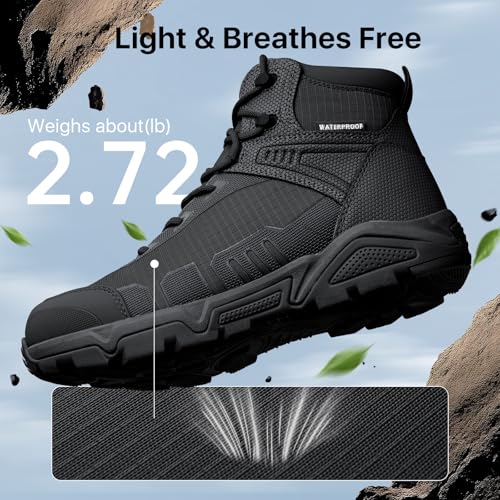 FREE SOLDIER Men's Waterproof Tactical Work Boots Lightweight Comfortable Combat Hiking Boots