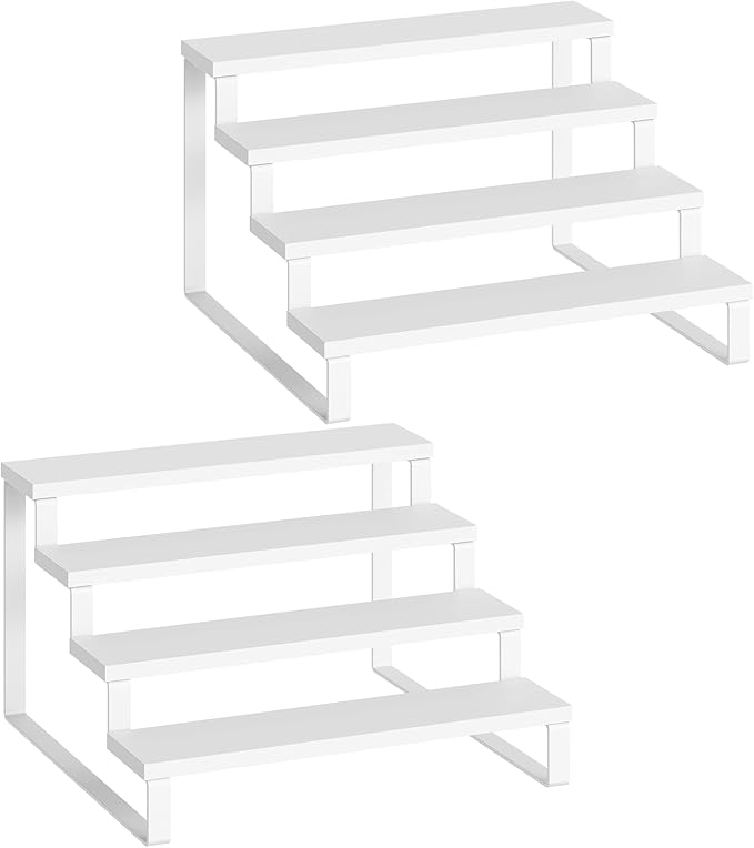 Spice Rack, Wooden Display Riser Stand, Set of 2, Perfume Organizer, Vanity Display Stand, Tiered Countertop Organizers, Space Saving, for Kitchen Spices, Syrup, Coffee Mugs, White SR04L2WW