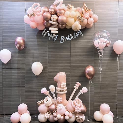 Dusty Pink Beige Balloon, 55 Packs 12 Inch Double Stuffed Retro Baby Pink and Metallic Rose Gold Balloons for Bridal Baby ...