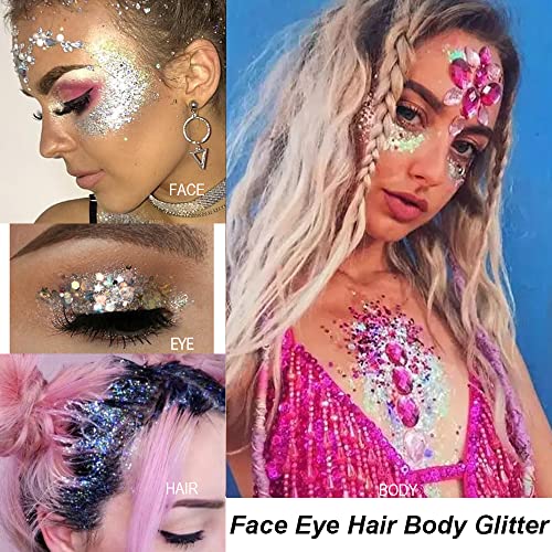 Mysense Red Body Glitter Gel, Singer Concerts Face Hair Glitter Makeup, Music Festival Rave Accessories, Chunky Glitter Me...