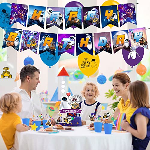 Walle Science Fiction Party Supplies with Happy Birthday Banner, Cupcake Cake Toppers, Balloons for Fans Birthday Party Ba...