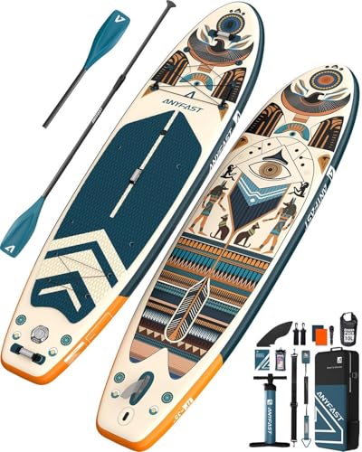 ANYFAST Inflatable Stand Up Paddle Boards - Extra Wide Fishing Paddleboard,Cool Design,Ultra Stable Standup SUP,5 Handles,...
