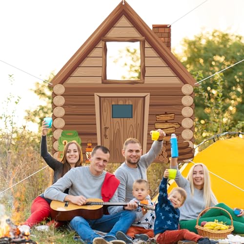 Camping Party Decorations Photo Prop Selfie Frame Happy Camper Photo Booth Props Rustic Wooden Cabin Banner Sign Supplies ...