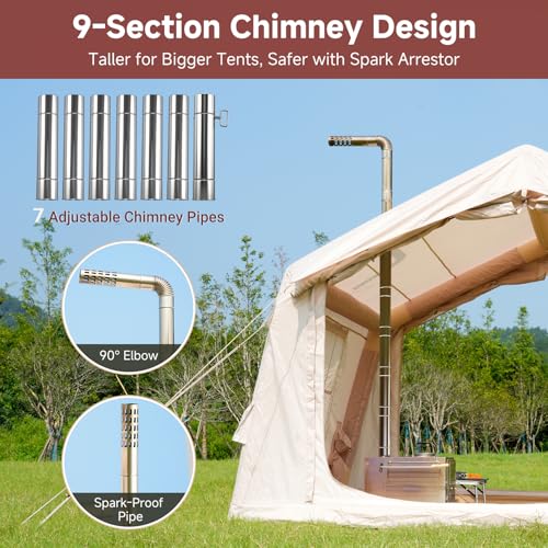 H&ZT Large Hot Tent Stove, Upgraded Wood Burning Stove with 9 Chimney Pipes, Portable Camping Heater for Cooking, Hunting...