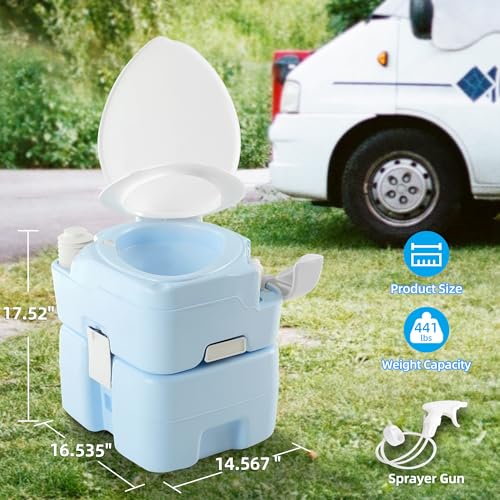 YITAHOME 5.28 Gallon Portable Toilet Camping Porta Potty with Diagonal Enlarged Bowl, Hand Sprayer and Press Flush Pump, S...