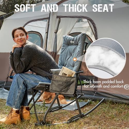 Portal Folding Rocking Chair Indoor & Outdoor Thick Padded Rocking Recliner Chair Portable Camping Rocker for Patio Front ...