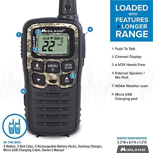 Midland - X-TALKER T55VP3, 22 Channel FRS Walkie Talkie - Long Range Two-Way Radio, 38 Privacy Codes, NOAA Weather Alert (Pair Pack) (Black w/Mossy Oak Camo)