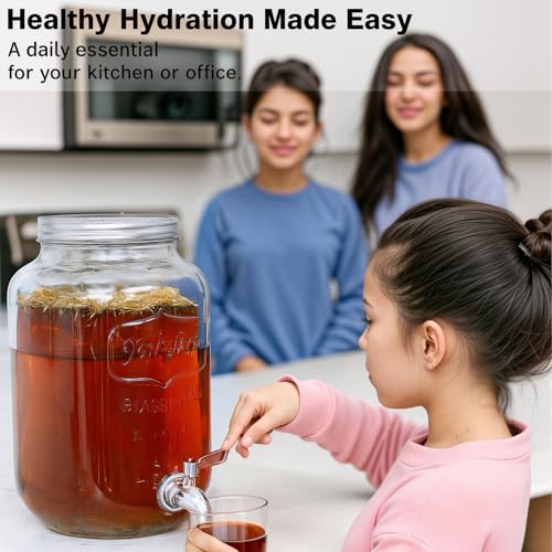 2 Gallon Glass Drink Dispenser with Stand, Ice Cylinder,Stainless Steel Leakproof Spigot and Lid,Glass Beverage Dispenser ...