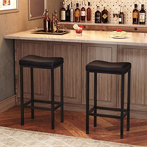 HOOBRO Bar Stools, Set of 2 Bar Chairs, Counter Height Stools, Saddle Barstools with Curved Surface, 24.8 Inches, 2.4" Thi...
