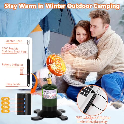 Portable Propane Heater for Camping Outdoor, Space Patio Garage Heater with Control Valve Cordless, Tent Heaters with Fold...