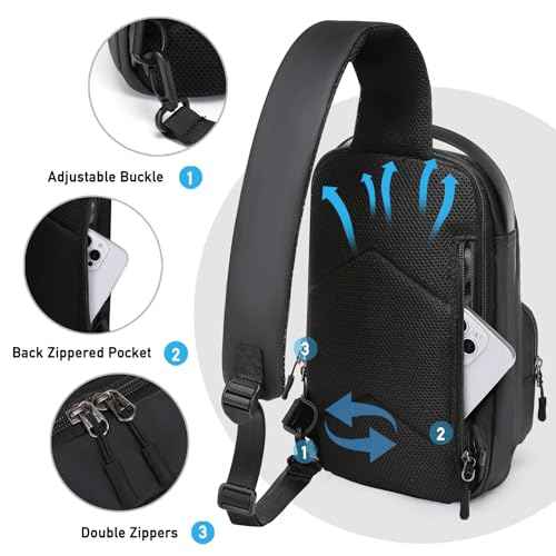 MOSISO Sling Bag Crossbody Sling Backpack with USB Charging Port for Men, Small Chest Daypack Purse Crossbody Shoulder Bag with 2 Raised Pockets for Hiking Casual Travel Commuting, Black