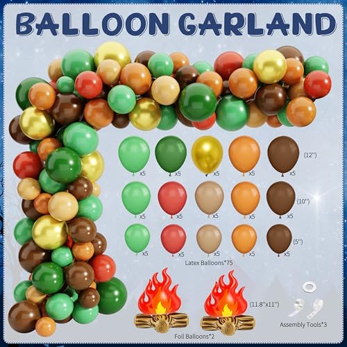 105 PCS Camping Birthday Party Decorations Kit with 3D Campfire & Forest Backdrop - Reusable Camp Theme Decor for Baby Sho...