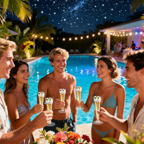 Torchero 20 Pack Champagne Flutes Plastic Wine Glasses Disposable, 4.5 Oz Gold Rim Mimosa Glasses for 2026 Engagement Wedd...