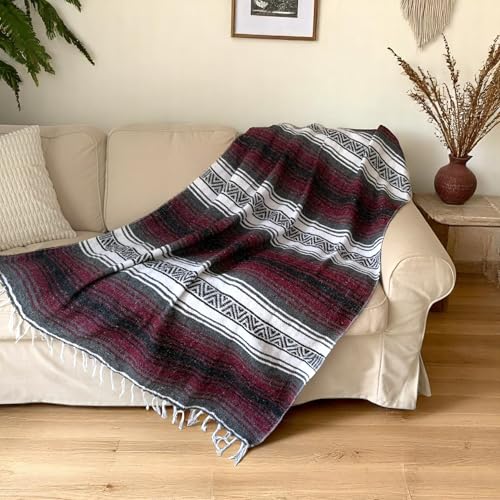 Authentic Handwoven Mexican Blanket, Falsa Serape - Soft & Durable - Vibrant Beach, Picnic, Yoga & Camping Mat - Tradition...