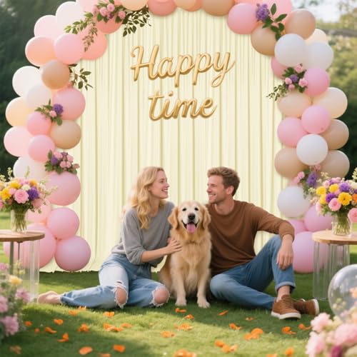 Sugargirl 10x10FT Light Yellow Backdrop Curtains Polyester Photo Backdrop Drapes Curtains 2 Panels with Rod Pockets for Pa...