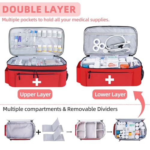 ALSLEA First Aid Bag Empty Large Medical Bag with Shoulder Strap 16”x 9½” x 7” Medicine Organizer Box Travel First Aid kit...