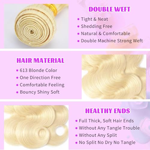 613 Bundles Blonde Bundles Human Hair 32 Inch 613 Body Wave bundles 100% Unprocessed 12A Grade Brazilian Virgin Hair Bundles 1 Bundle Human Hair 613 Blonde Bundle Human Hair Extensions for Women