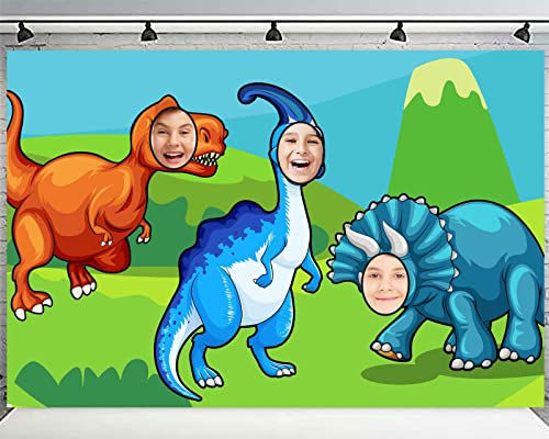 Cute Dinosaur Photo Banner Backdrop Background Photo Booth Props Triceratops T-Rex Face Party Dino Theme Decor for Safari ...