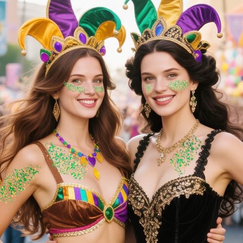Paminify Green Face Glitter Gel,Mardi Gras Outfit for Women,Gold Hair Glitter Green St Patrick's Day Accessories,Mardi Gra...