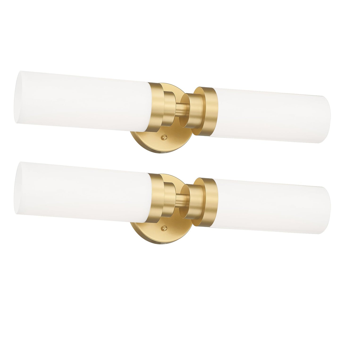 Emak 22 Inch Gold Bathroom Light Fixtures Over Mirror, 2 Light Bathroom Vanity Light with Milk Glass Shade, Modern Wall Sconce Set of Two for Bath, Hallway, VL085-GDL-ML-2-2PK