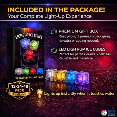LED Light Up Ice Cubes for Drinks, Multi-Color Liquid Activated Waterproof Reusable Glow Ice Cubes for Party, Wedding, Bar...