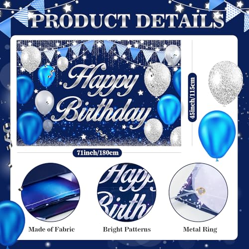 MDCGFOD Happy Birthday Banner - Birthday Decorations for Men Women Boys Girls Blue Sliver Birthday Party Banners Welcome H...