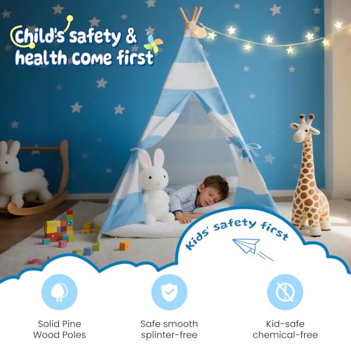 xiaowantong Teepee Tent for Kids with Padded Mat, Lights, and Carry Bag, Washable Playhouse for Indoor Use, Ideal Play Ten...