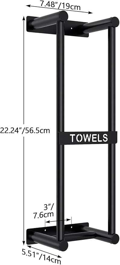 Towel Racks for Bathroom, Towel Storage for Small Bathroom, 22inch Wall Towel Rack for Rolled Towels Folded Bath Towels, Black