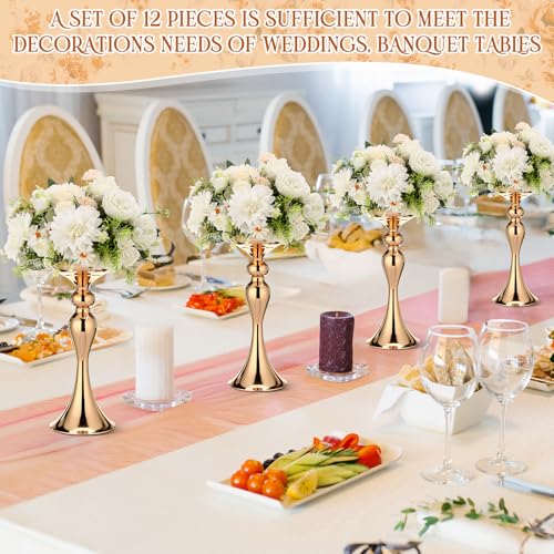 Sadnyy 12 Pcs Metal Flower Arrangements Stand Metal Wedding Centerpiece Stand Gold Vase Centerpiece Tall Table Decor Flowe...