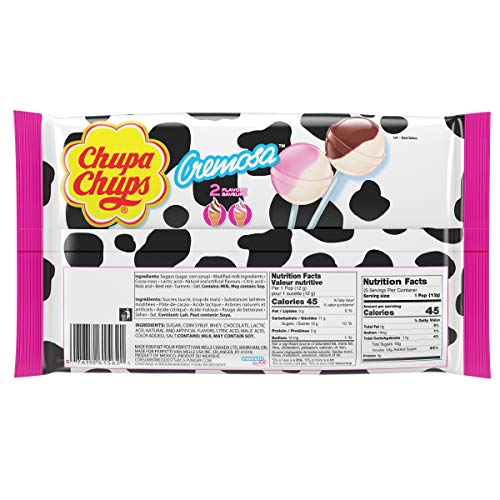 Chupa Chups (1) bag Cremosa Lollipops Candy 2 Ice Cream Flavors - Strawberry and Cream, Choco-Vanilla - Fat, Peanut & Gluten Free 25 pieces/10.58 oz