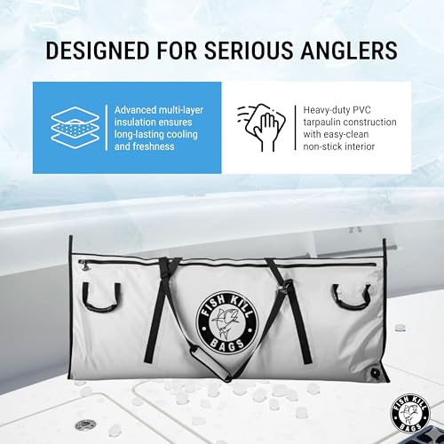 Fish Kill Bags Flat PVC Tarpaulin Insulated Fish Cooler Kill Bag for Fishing with Easy Grip and Carry Handles, 3 Sizes