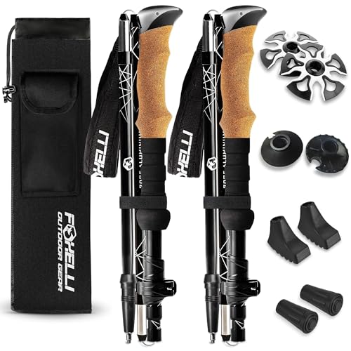 Foxelli Lightweight Trekking Poles – Compact Walking Sticks with Quick Locks, Ergonomic Cork Grip & All-Terrain Accessorie...