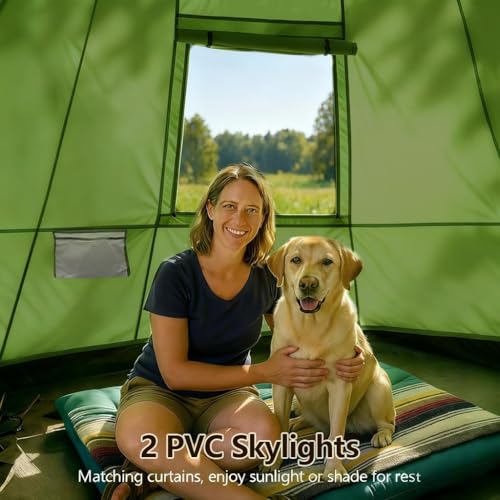 Bell Yurt Tent with Stove Jack, Waterproof Luxury 4 Season Tent 420D Oxford Cloth Green Glamping Tents for Family Outdoor ...
