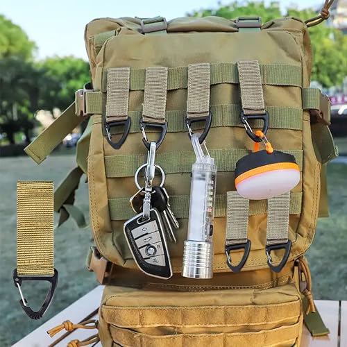 Tactical Key Ring Chain, D-Ring Snap Clip Carabiner, Multifunction Keychain Webbing Belt Holder 4PCS, Gear Hook for Hiking...