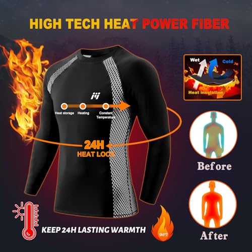 Men's Thermal Compression Shirt Fleece Lined Long Sleeve Thermal Shirts Athletic Base Layer Top Cold Weather Gear Black