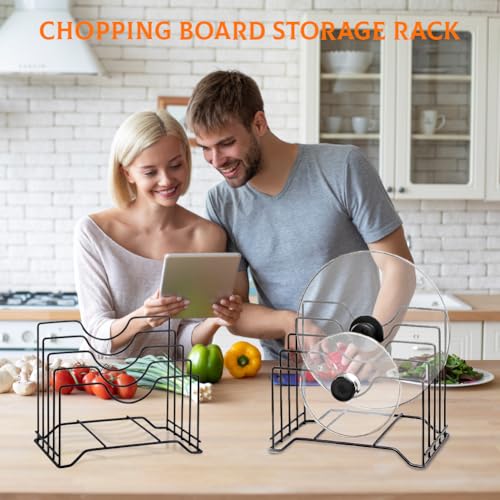 Sunicon Cutting Board Holder Rack, Pot Pan Lids Holder Chopping Board Organizer Thin Bakeware Tray Dry Display Stand for K...