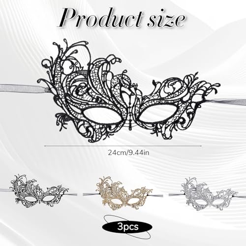 Gtziqa Lace Masquerade Mask, 3 PCS Mysterious Fun Lace Eye Mask Costume Adult Black Maskerade Masks for Women Men Couples ...