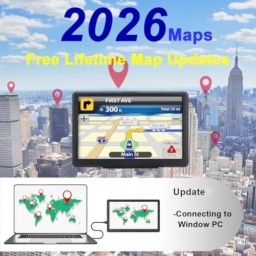 GPS Navigator for Car, 2026 Map 7 inch Touch Screen Car GPS 256-16GB,Voice Turn Direction Guidance, Support Speed and Red ...