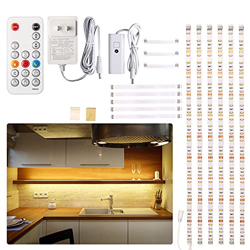 WOBANE Under Cabinet LED Lighting Kit, 6 PCS Dimmable LED Strip Lights with Remote Control Dimmer, 24W Adapter, Hidden 270...