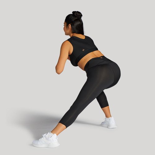 Tommie Copper Lower Back Support Compression Capri Leggings for Women, Flattering Fit, Sweat Wicking, Breathable, Black, Small