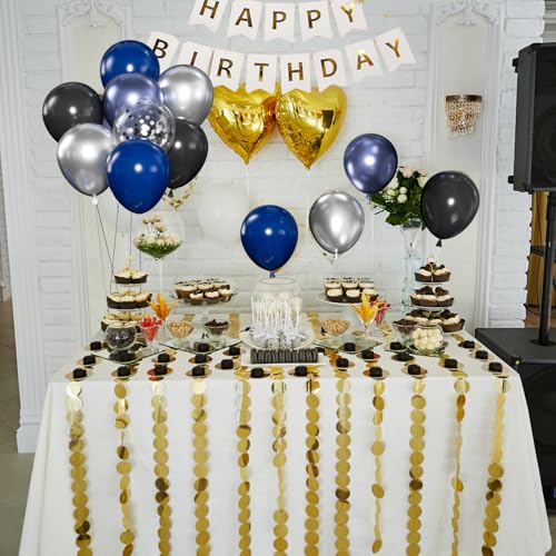 60pcs Blue and Black Balloon, 12" Navy Metallic Blue & Silver Confetti Balloons for 2025 Graduation, Father’s Day, Birthda...