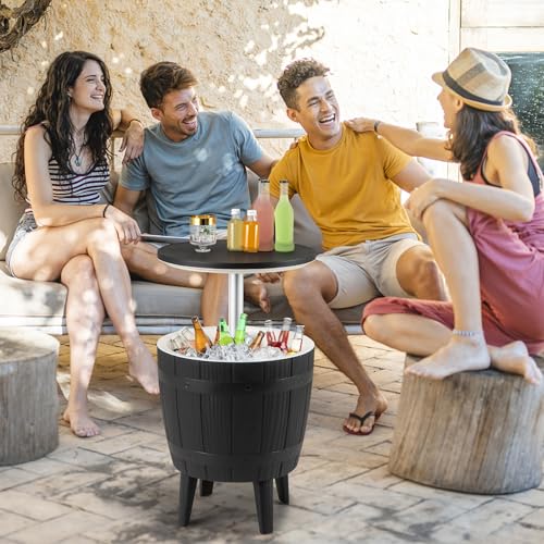 Moccha Outdoor End Table Cooler - 10 Gallon Cooler Side Table with Height Adjustable Tabletop, 3-in-1 Ice Bucket for Beer...